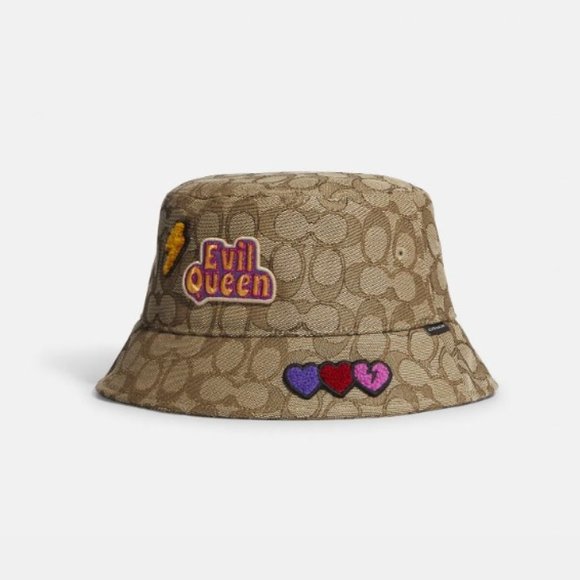 NWT Disney X Coach Signature Jacquard Bucket Hat Evil Queen Cap Villian Patches - Picture 2 of 7
